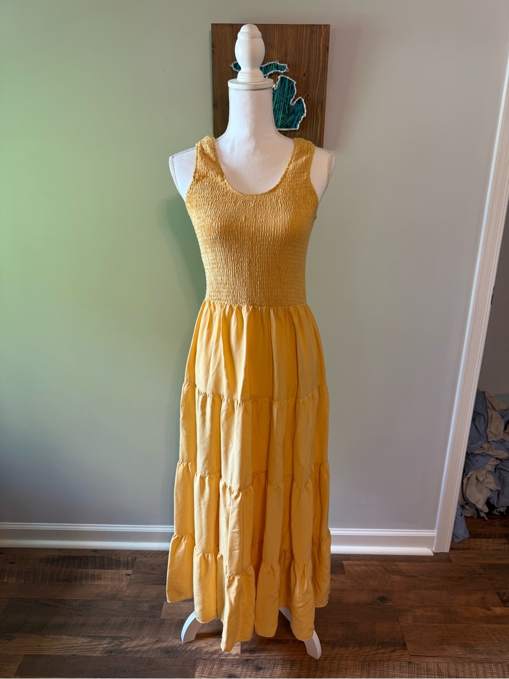 Amazon Yellow Smocked Tank Tiered Maxi Dress